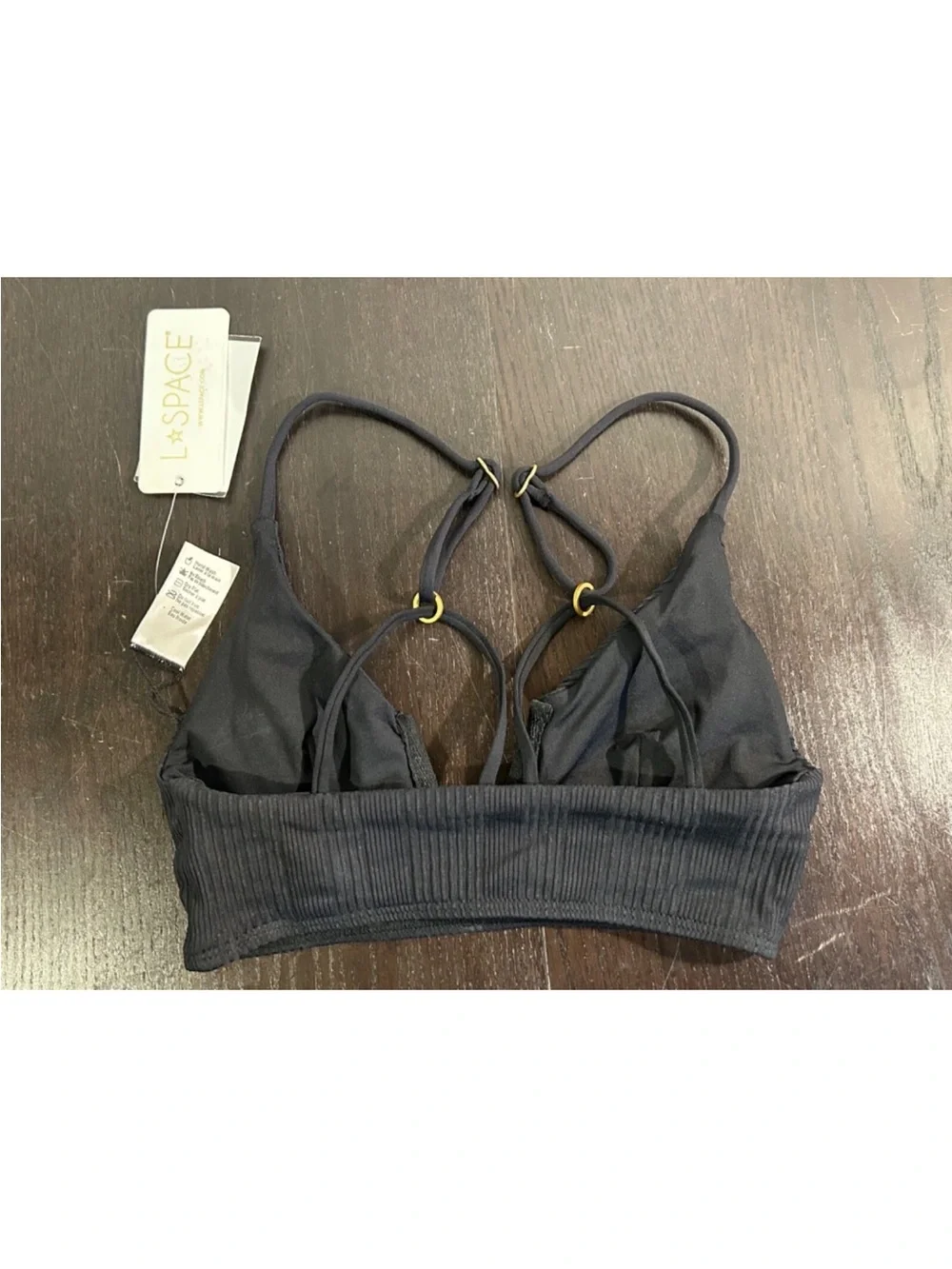 L*SPACE Siren Ribbed Bikini Top Black Size Small NWT Strappy Swim Top